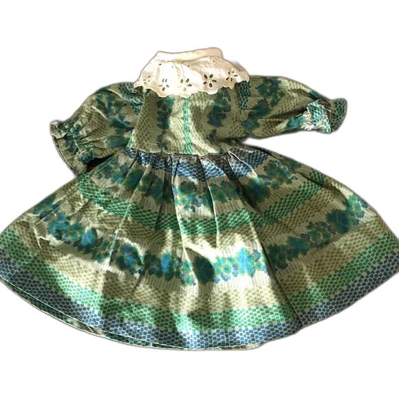 60s 70s Vintage Green Print Doll Dress - Picture 1 of 2
